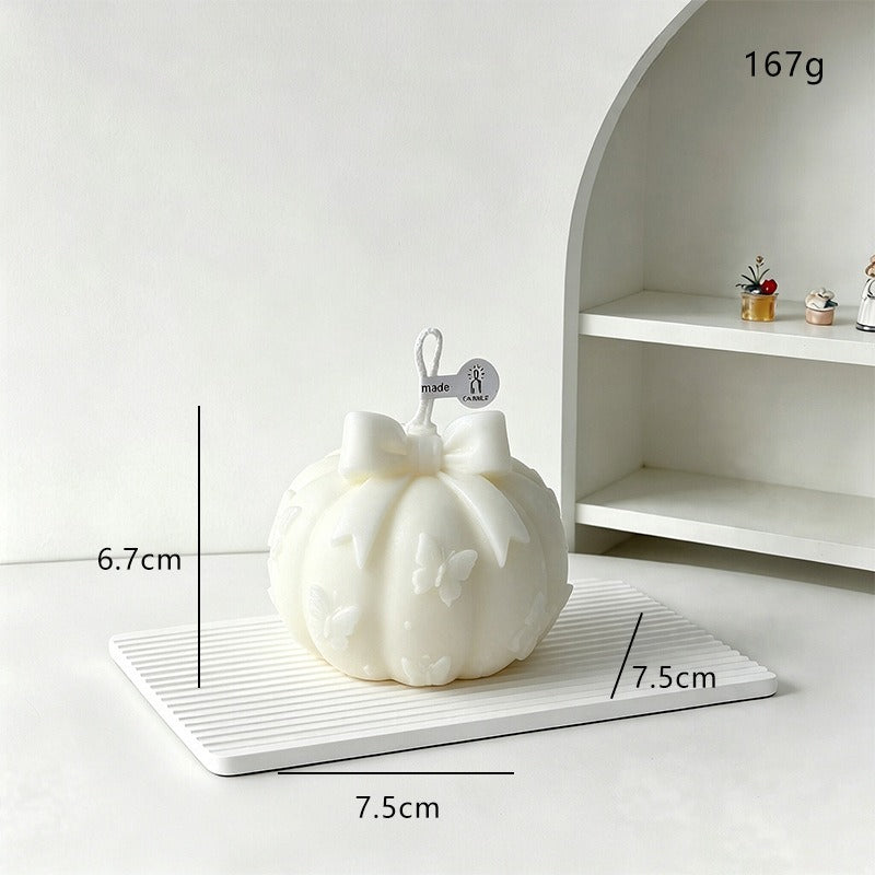 Bow Pumpkin Candle Halloween Decor Holiday Tabletop Accent