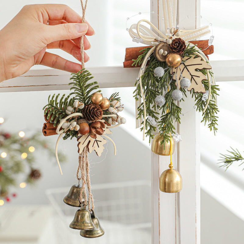 Rustic Christmas Bell Door Hanger Pinecone Decor