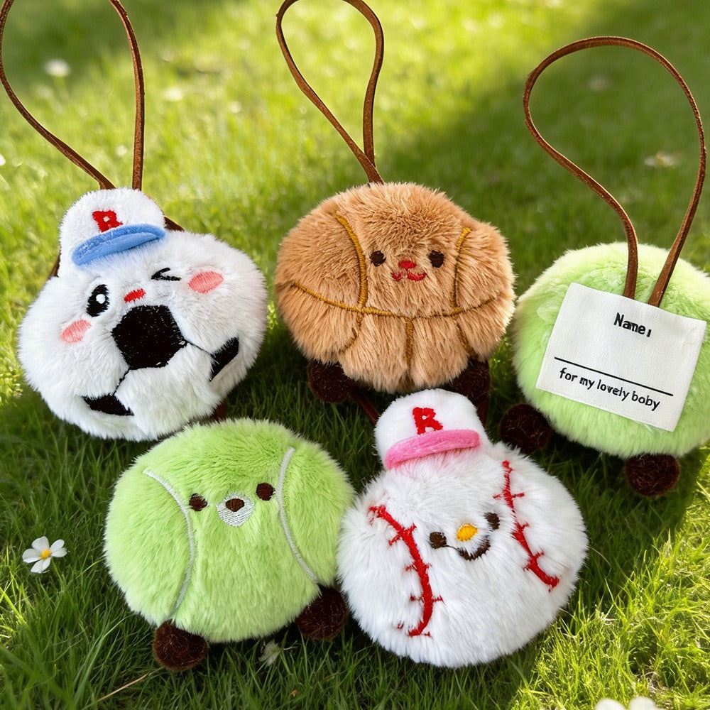 Plush Sports Ball Keychain Bag Charm Cute Keyring Pendant
