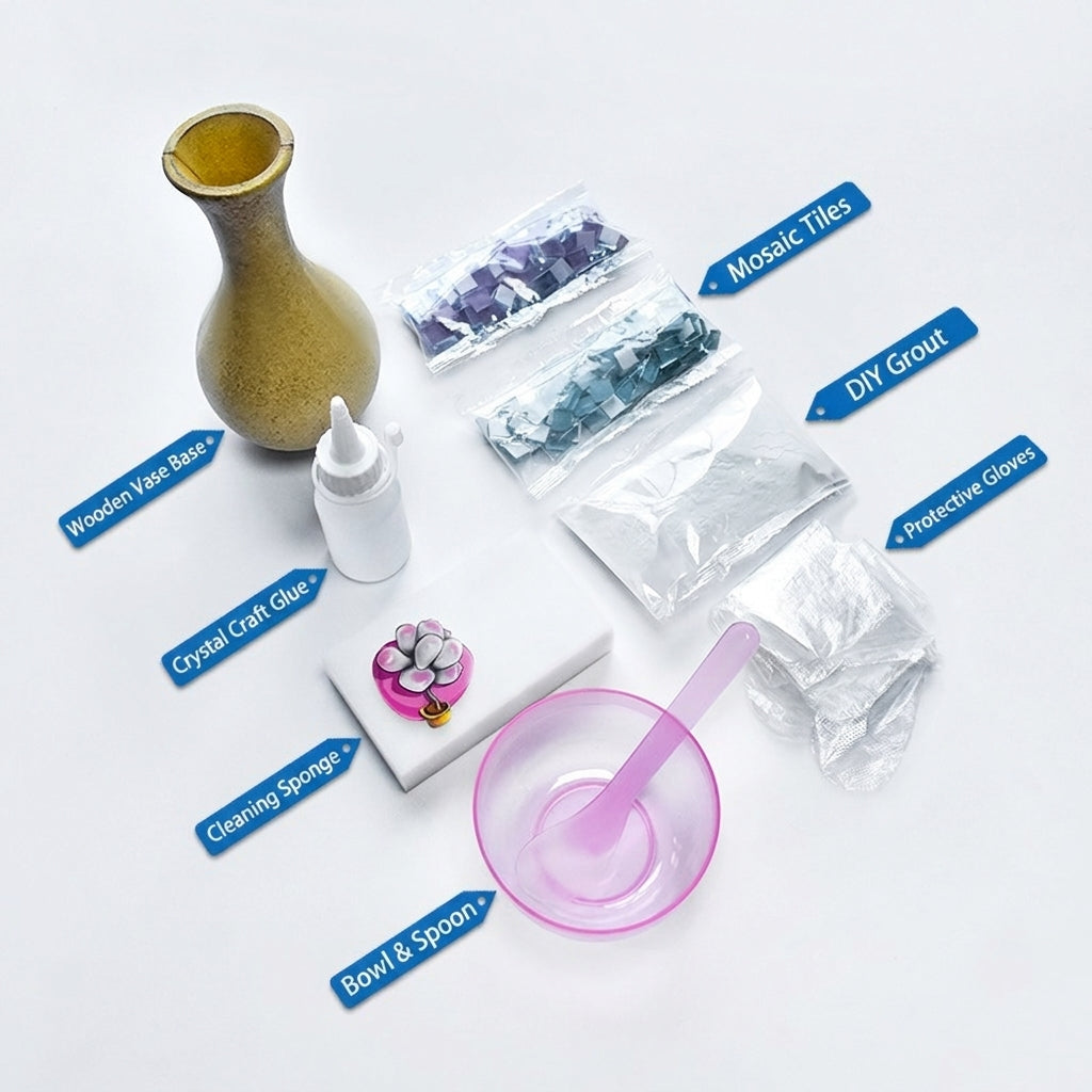 DIY Mosaic Vase Craft Kit Kids Art Activity Decorative Bottle Set