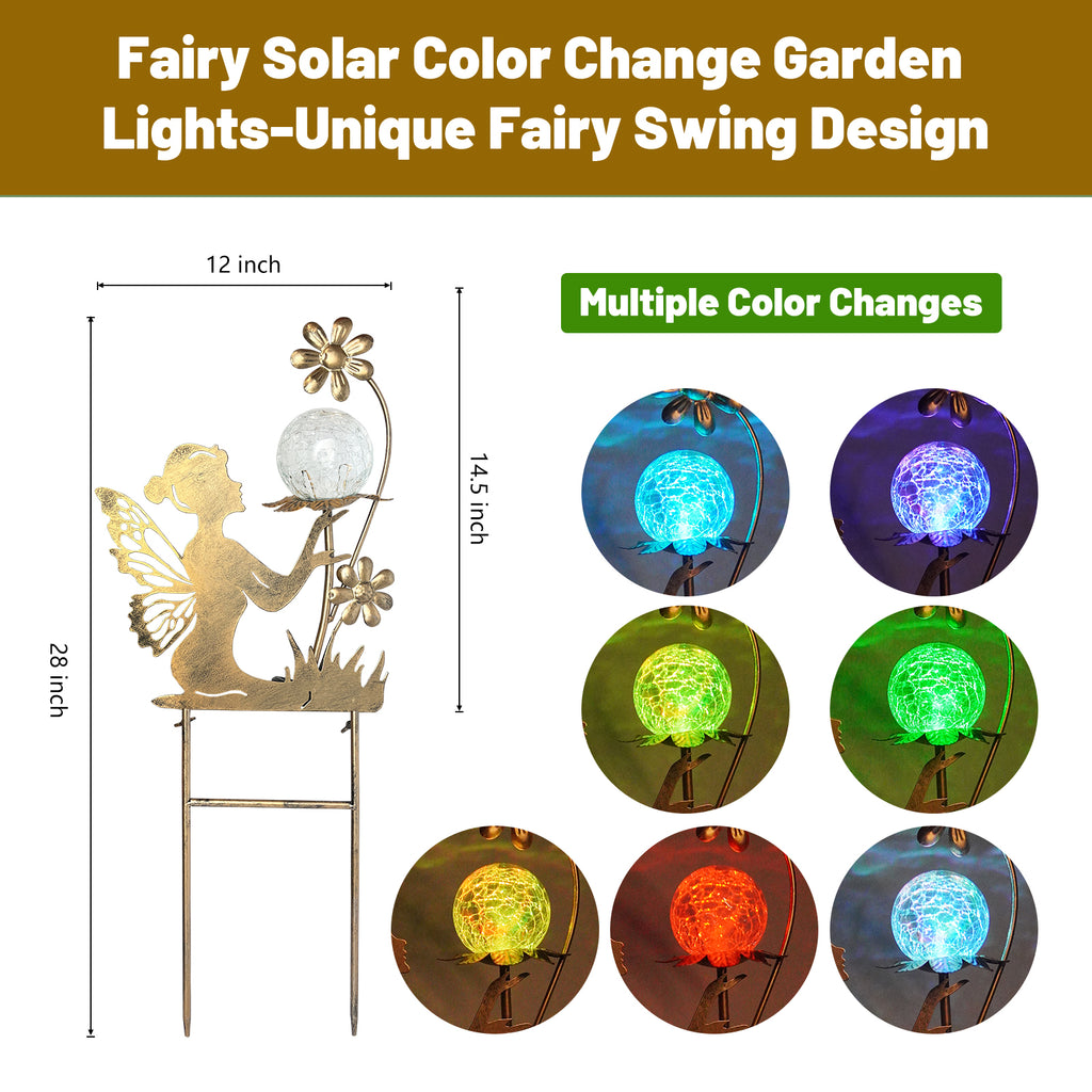 Solar Fairy Garden Light with Color Changing Crackle Glass Ball
