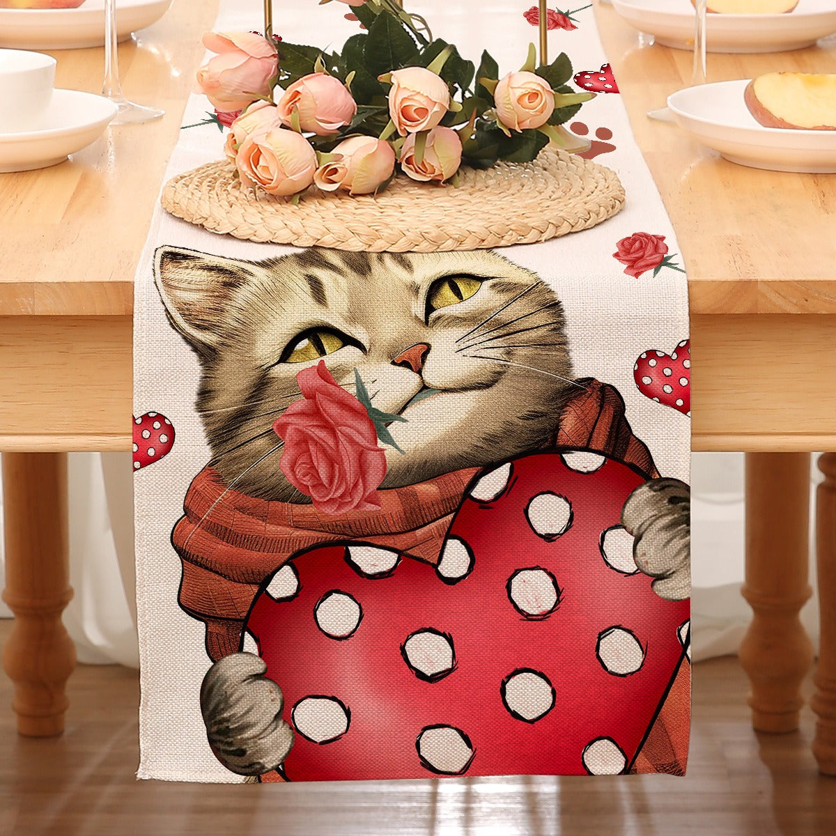Valentine’s Day Heart Table Runner Red Printed Decor