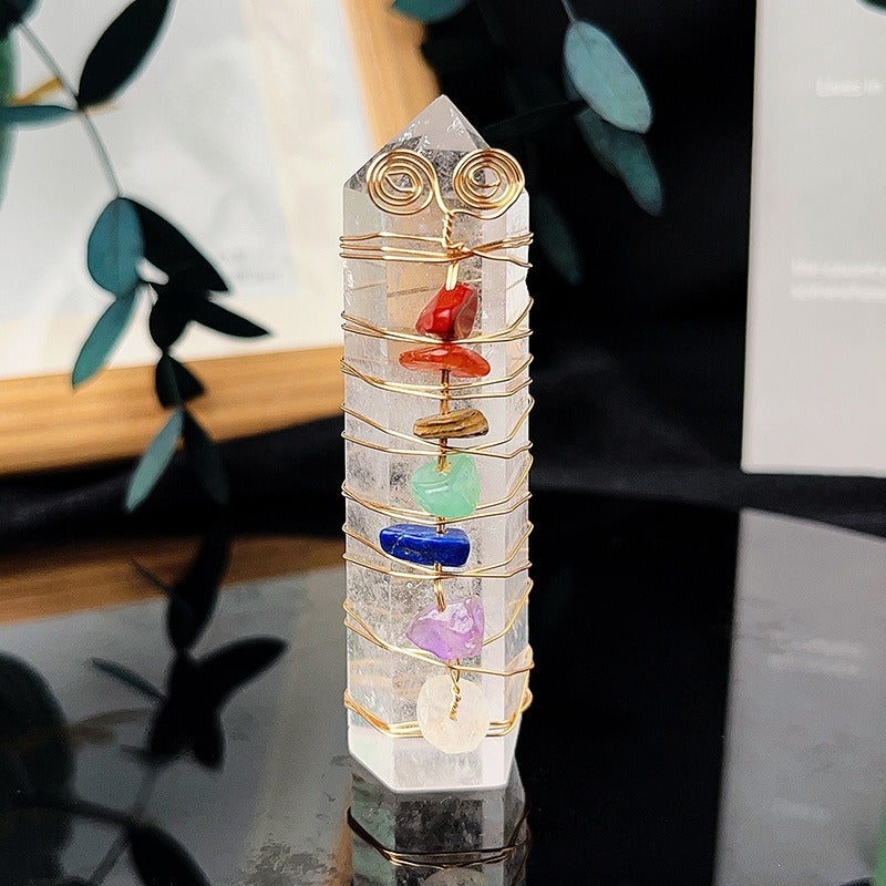Crystal Stone Column Decor with Colorful Chips and Metal Wire