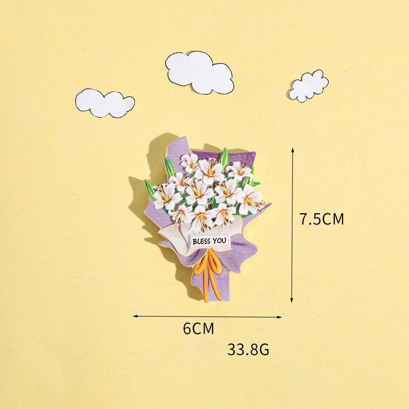 3D Flower Bouquet Fridge Magnet Cute Mini Floral Decor