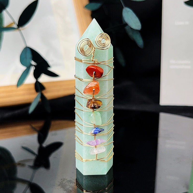 Crystal Stone Column Decor with Colorful Chips and Metal Wire