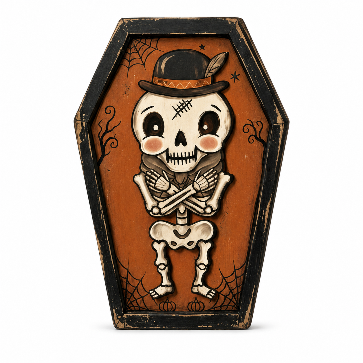 Halloween Wooden Coffin Skull Bat Tabletop Decoration