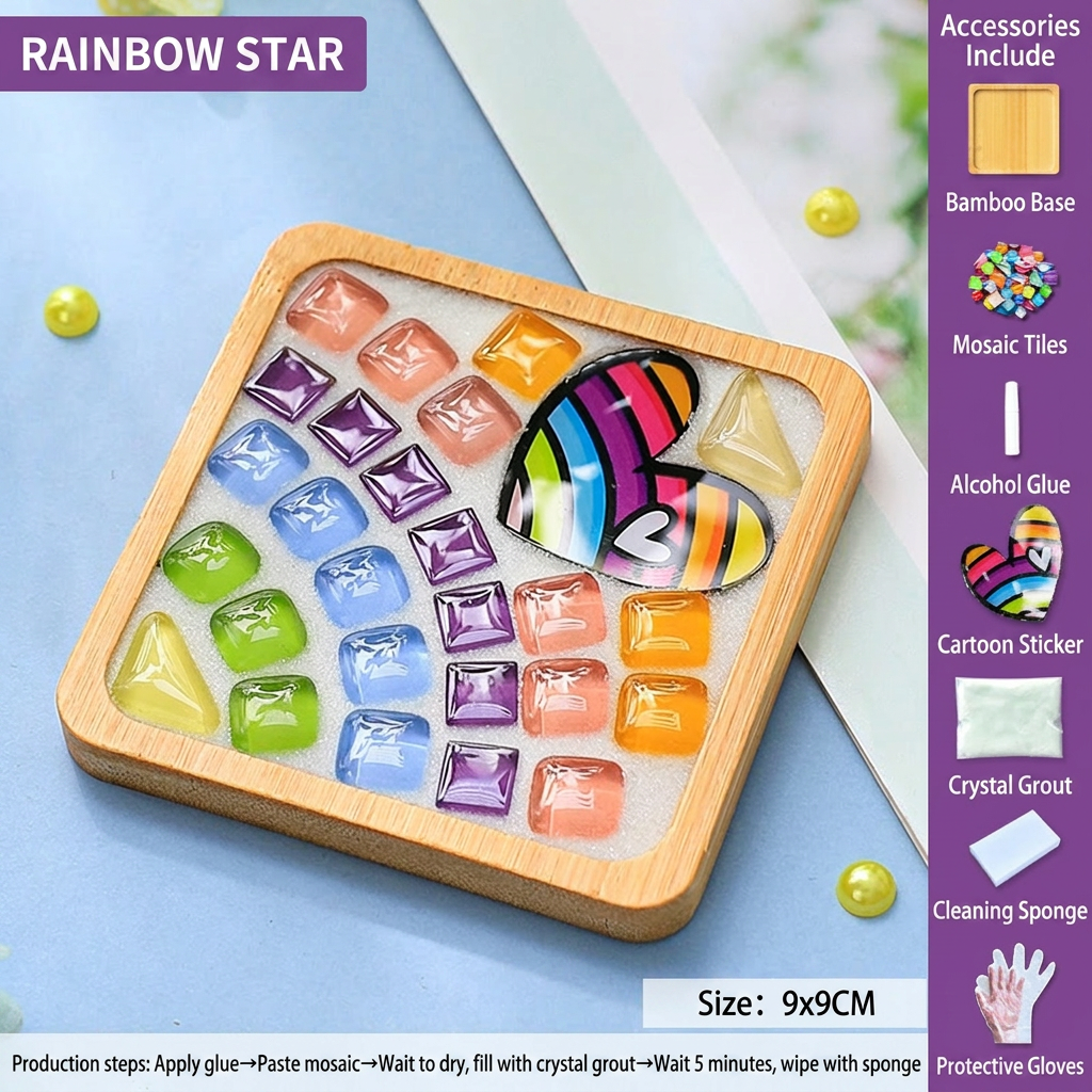 DIY Mosaic Coaster Craft Kit Kids Puzzle Art Set