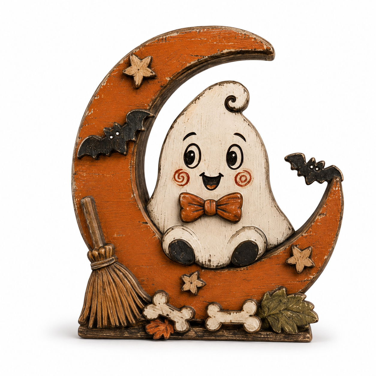 Halloween Wooden Table Decor Pumpkin Moon Animal Display