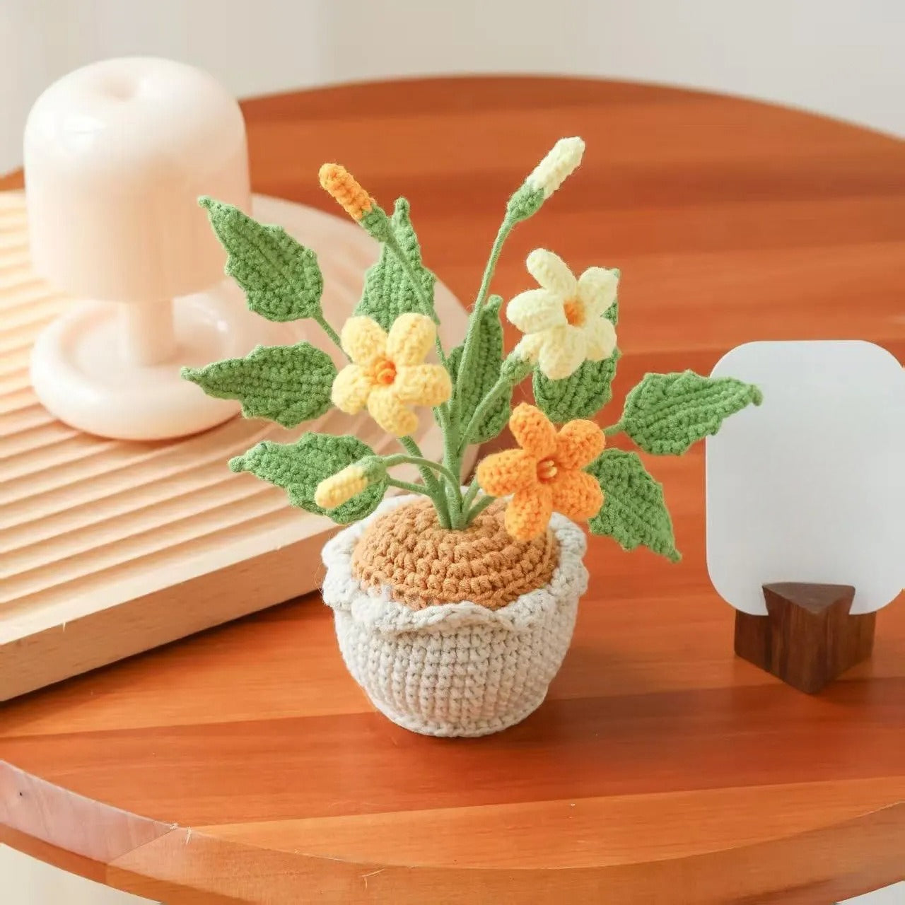 Handmade Crochet Mini Flower Pot Desk Decor Yarn Plant Gift