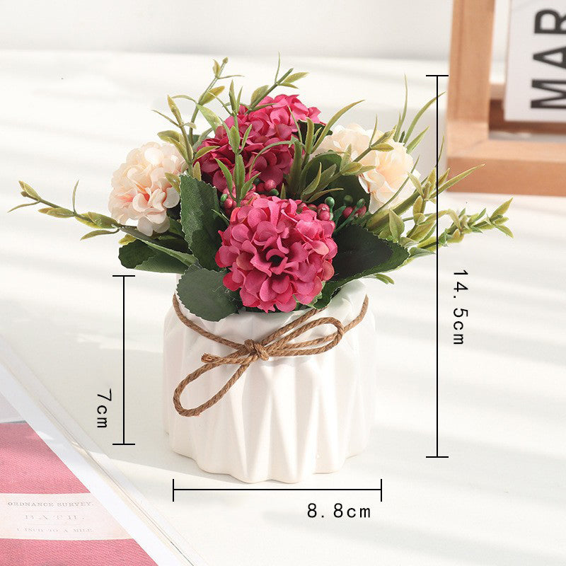 Hydrangea Faux Flower Ceramic Pot Tabletop Decor