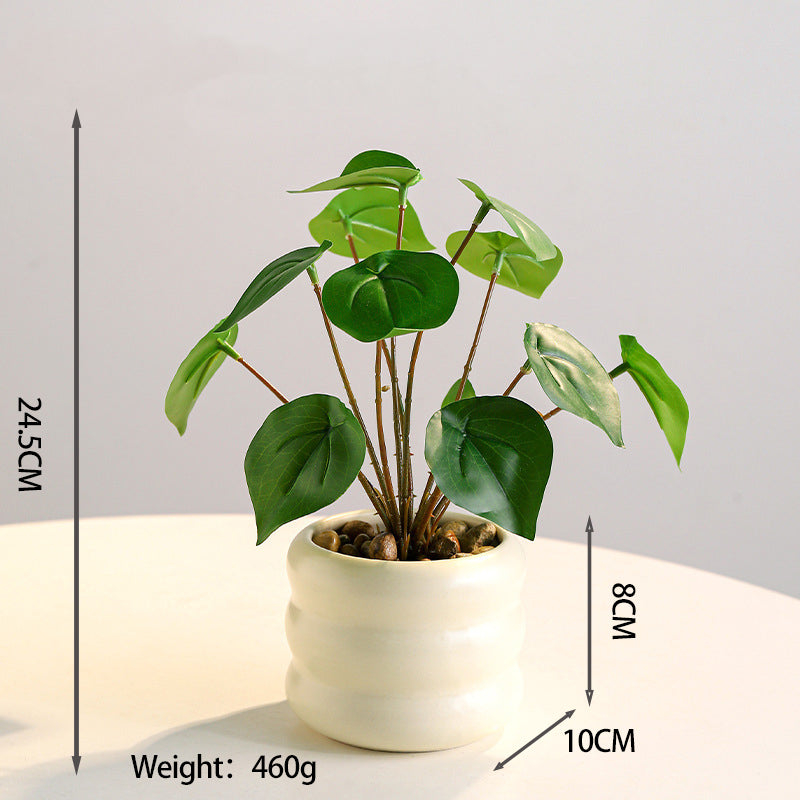 Artificial Green Plant in Donut Vase Tabletop Decor