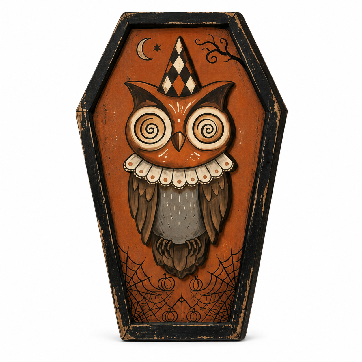 Halloween Wooden Coffin Skull Bat Tabletop Decoration