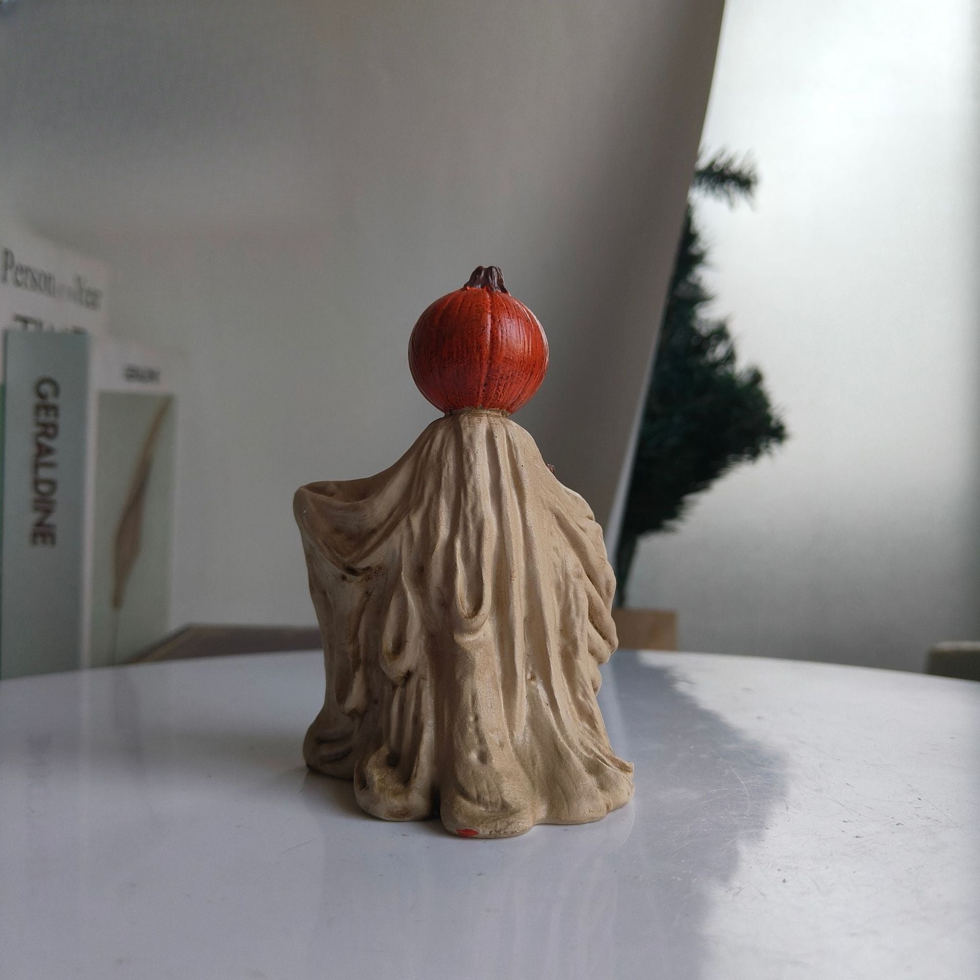 Halloween Pumpkin Skeleton Figurine Spooky Tabletop Decor