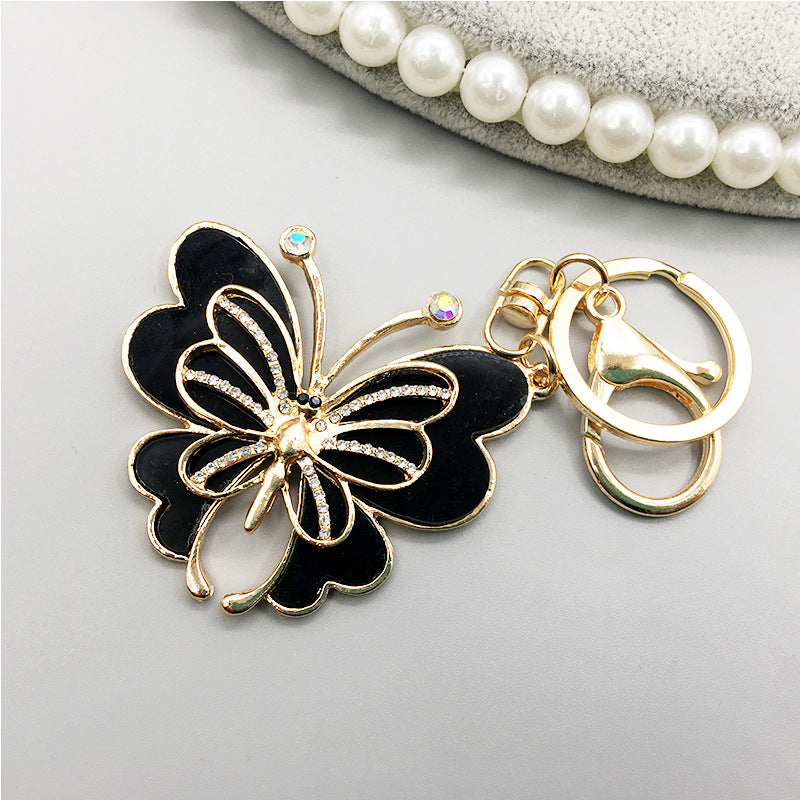 Rhinestone Butterfly Keychain Gold Metal Bag Charm