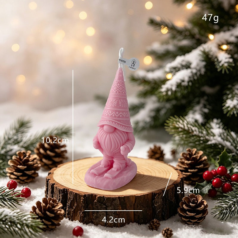 Skiing Gnome Christmas Candle Holiday Decor Festive Tabletop Accent
