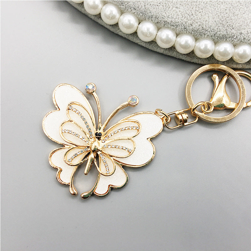 Rhinestone Butterfly Keychain Gold Metal Bag Charm