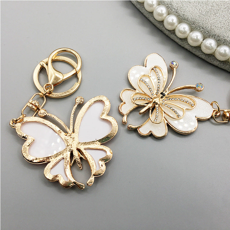 Rhinestone Butterfly Keychain Gold Metal Bag Charm