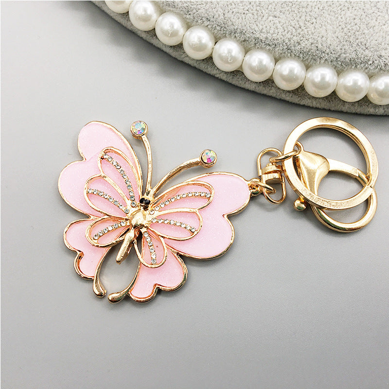 Rhinestone Butterfly Keychain Gold Metal Bag Charm