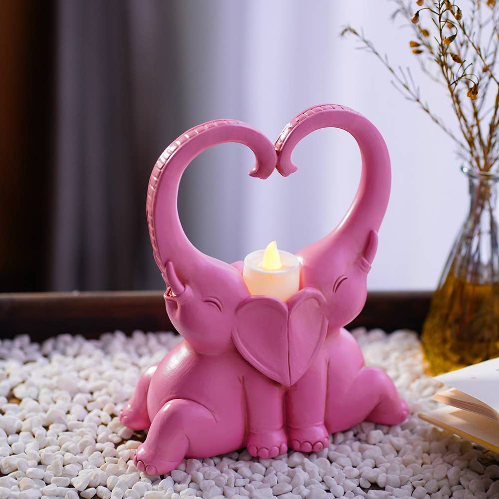 Romantic Elephant Candle Holder Resin Couple Decor