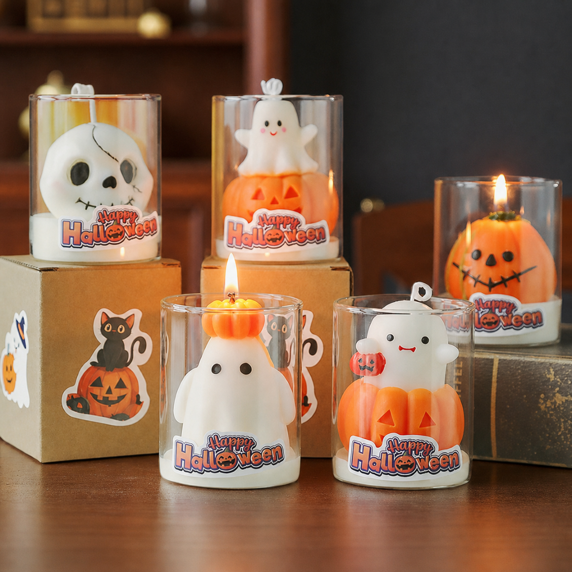 Halloween Ghost Pumpkin Candle Glass Cup Decor