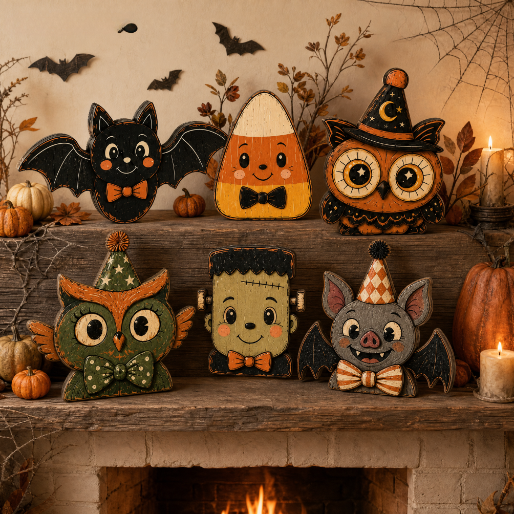 Vintage Halloween Wooden Character Tabletop Decor