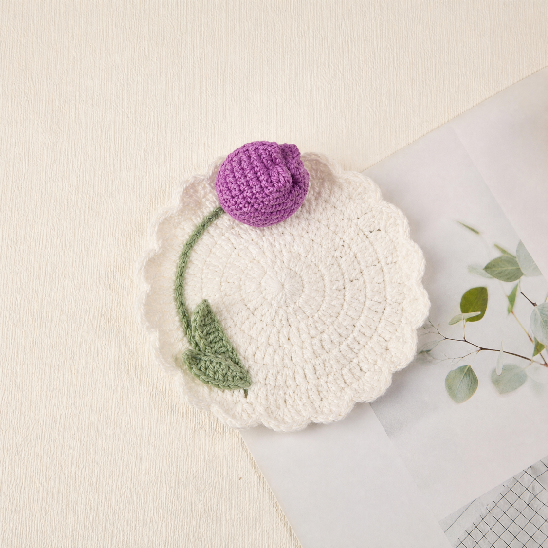 Crochet Flower Coaster Handmade Table Mat Floral Home Decor