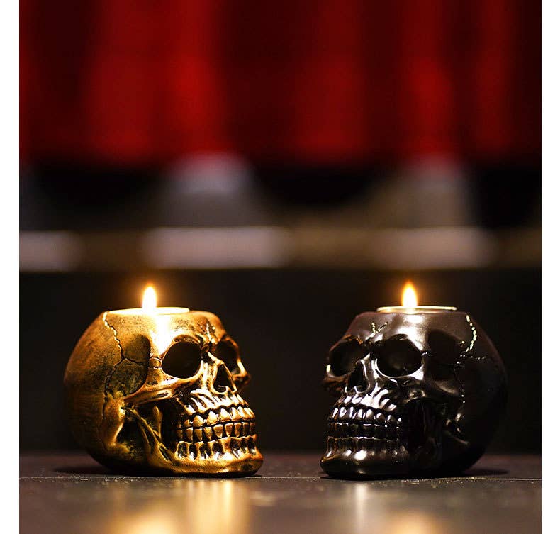 Skull Candleholder Resin Decor Halloween Tabletop Decoration