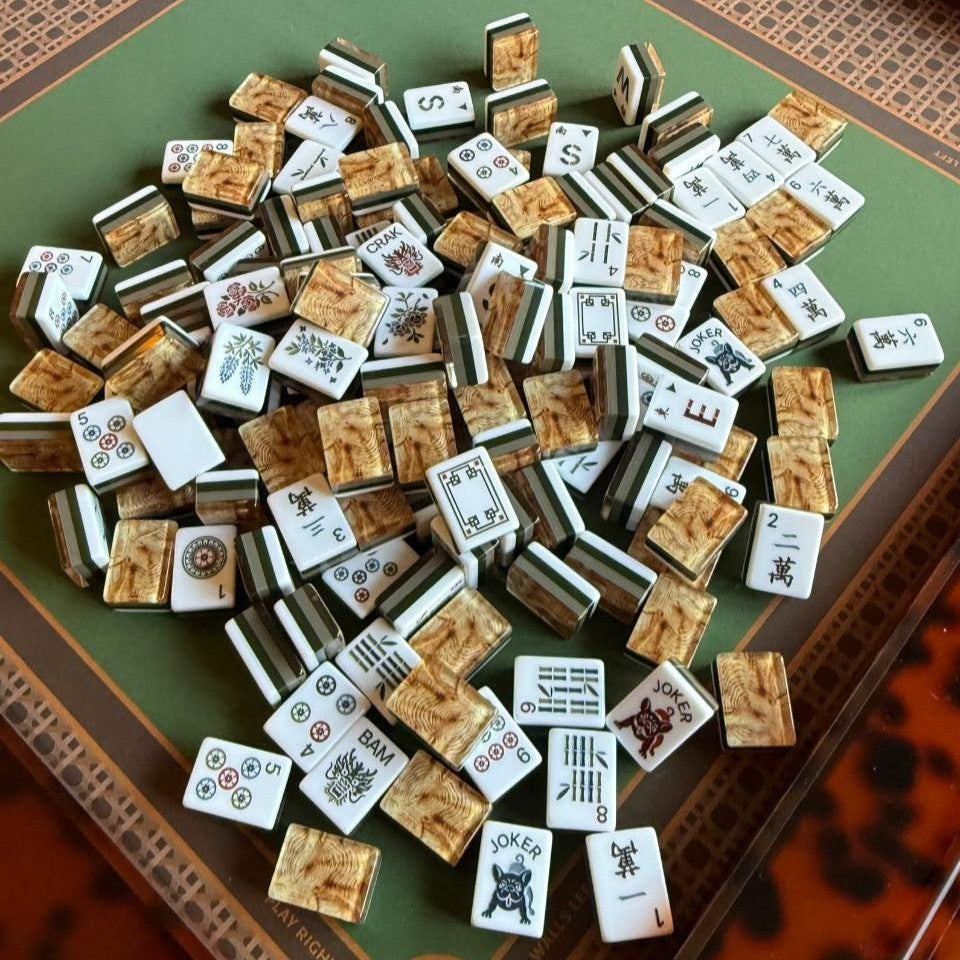 Wood Grain Acrylic Mahjong Set Classic Game Tiles