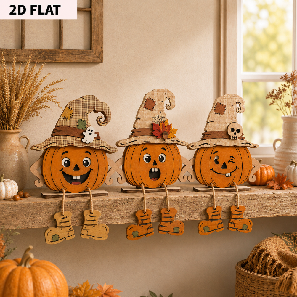 Wooden Halloween Pumpkin Tabletop Decor DIY Hanging Ornament