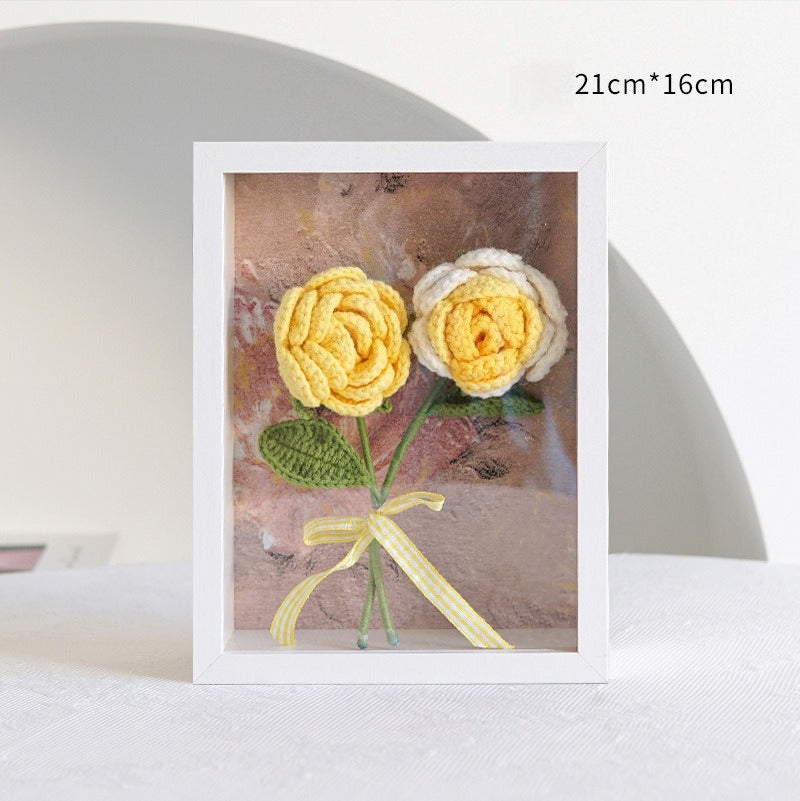 Handmade Crochet Rose Flower Decorative Wall Frame