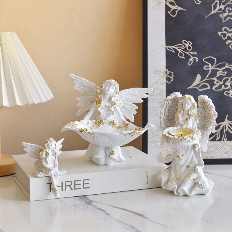 European Resin Angel Figurine Gold Accent Home Decor