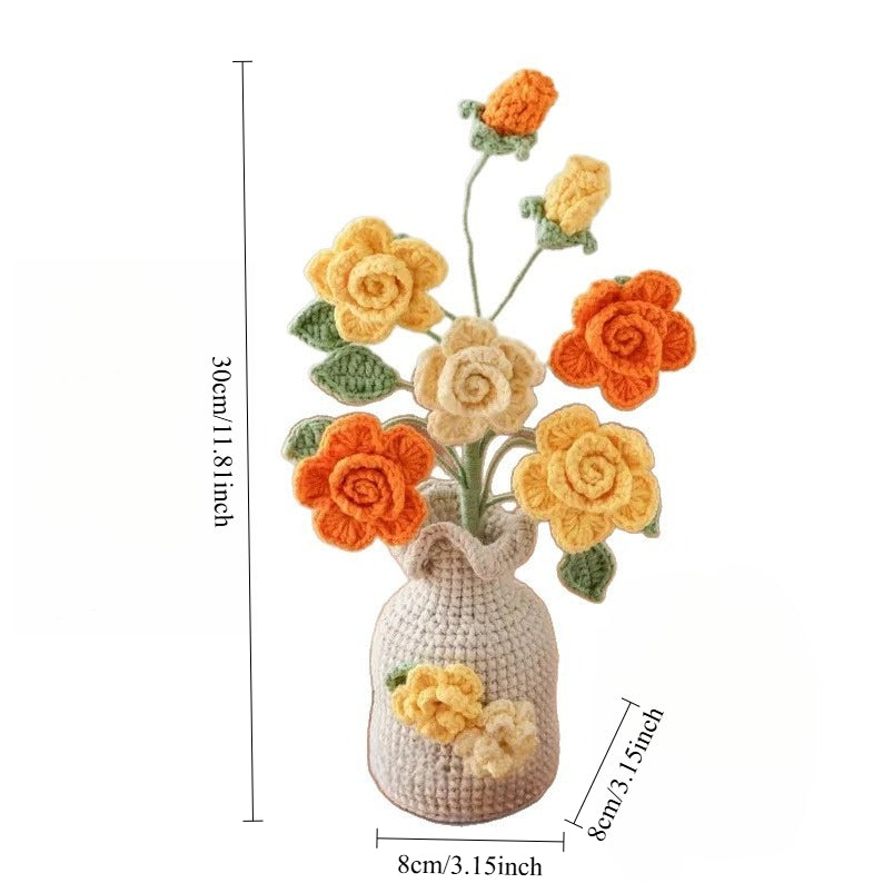 Crochet Tulip Flower in Vase Handmade Home Desk Décor