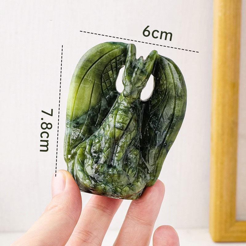 Jade Dragon Figurine Carved Stone Animal Decor for Home Gift