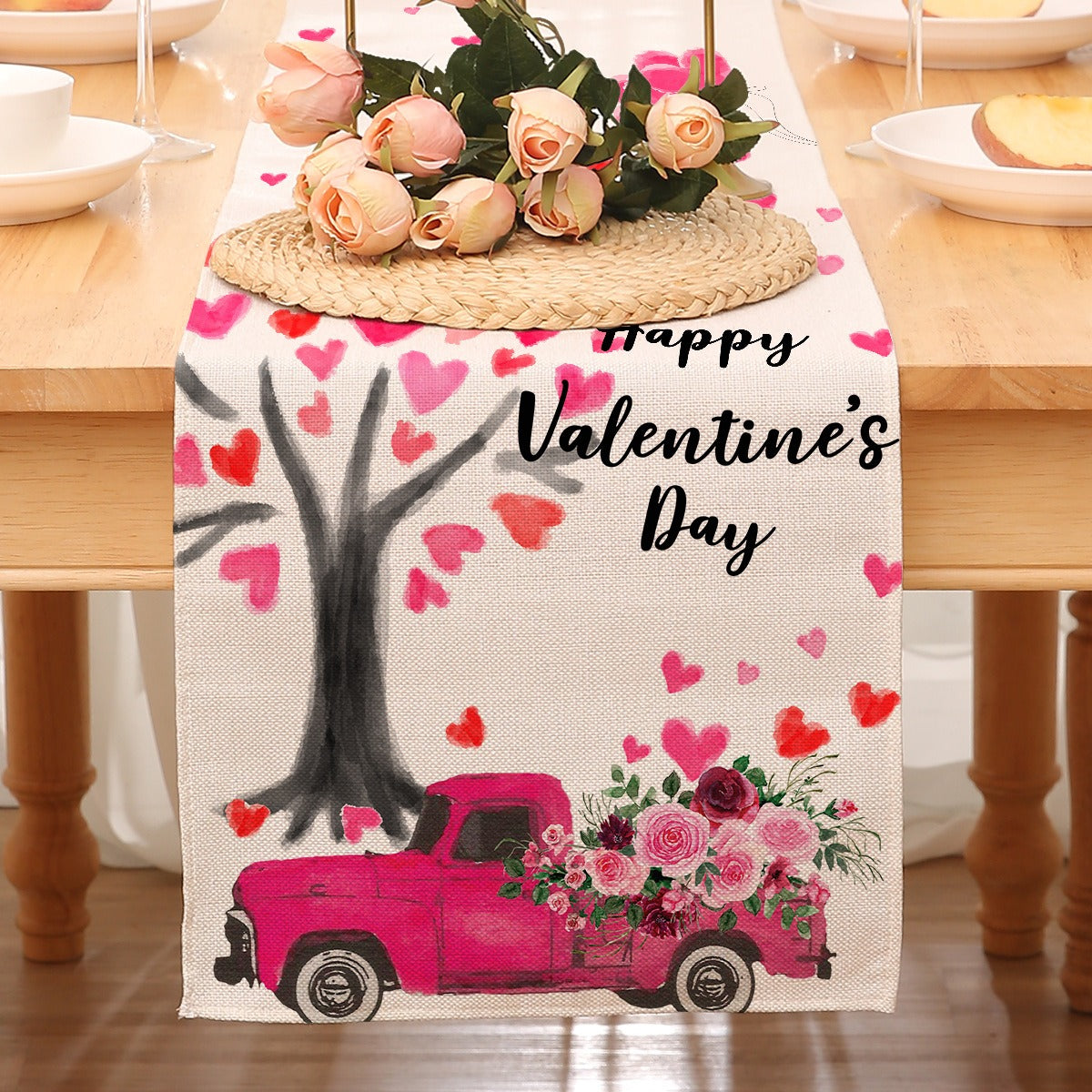 Valentine’s Day Heart Table Runner Red Printed Decor