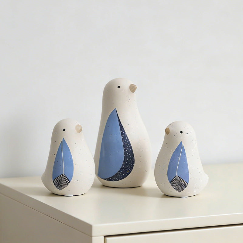 Nordic Ceramic Bird Vase Set Cute Desk Home Decoration