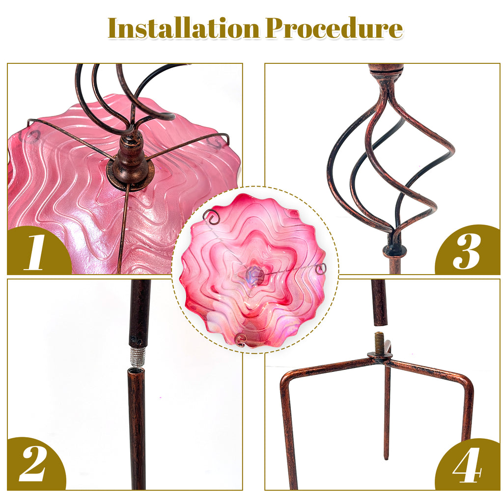 Pink Glass Metal Bird Feeder Garden Stake Decor