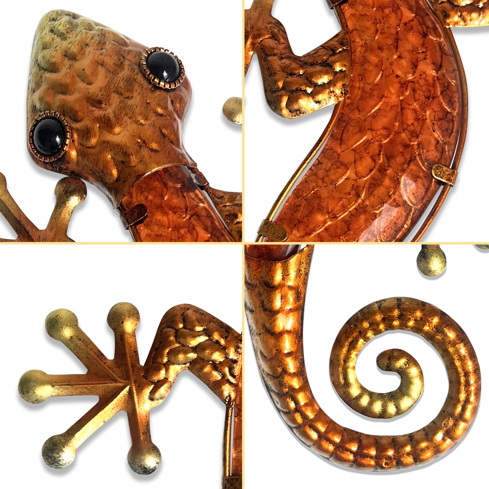 Metal Wall Lizard Decor Set of 2 Green and Orange Outdoor Art