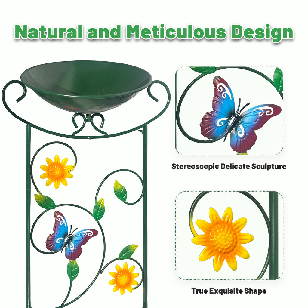 Green Butterfly Metal Bird Bath Garden Stake Decor