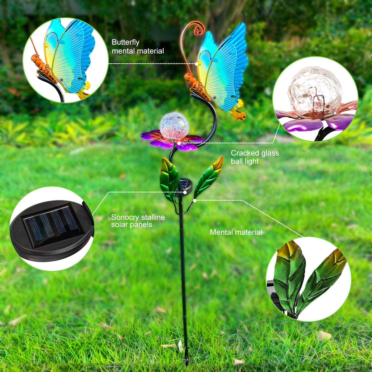 Solar Butterfly Garden Stake Light Outdoor Metal Decor 36 Inch