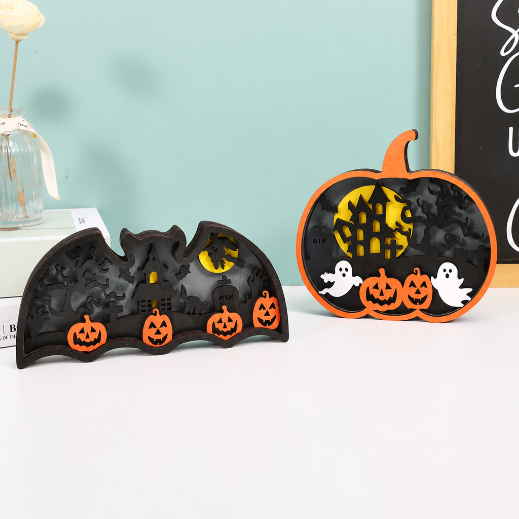 Halloween Wooden Tabletop Decor Pumpkin Ghost Fall Decoration