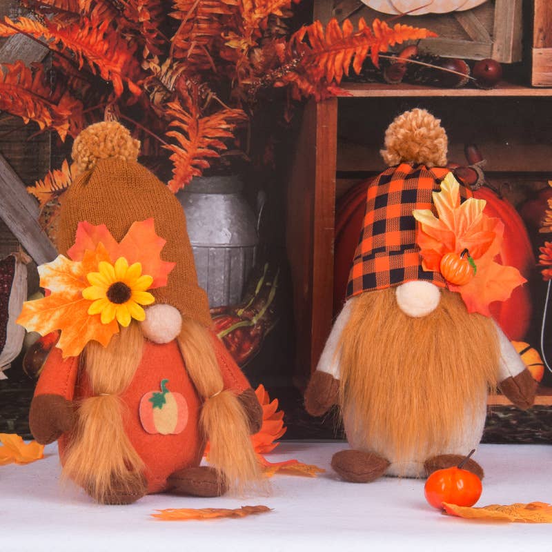 Autumn Harvest Gnome Plush Couple Fall Home Decor Set