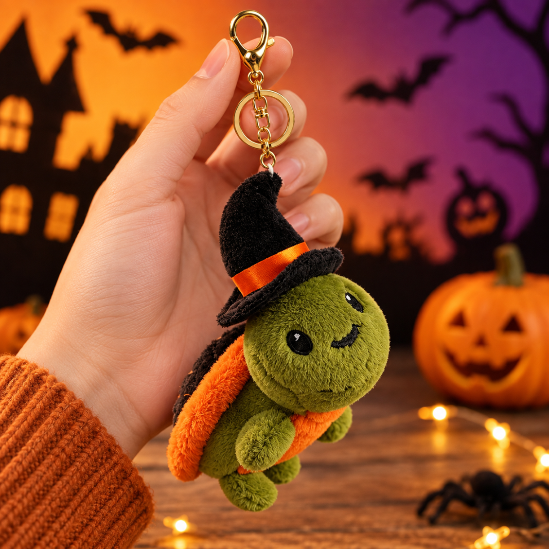 Halloween Plush Turtle Witch Hat Keychain Hanging Ornament