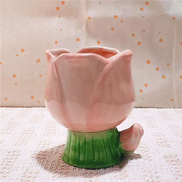 Tulip Ceramic Candle Holder Floral Tabletop Decor