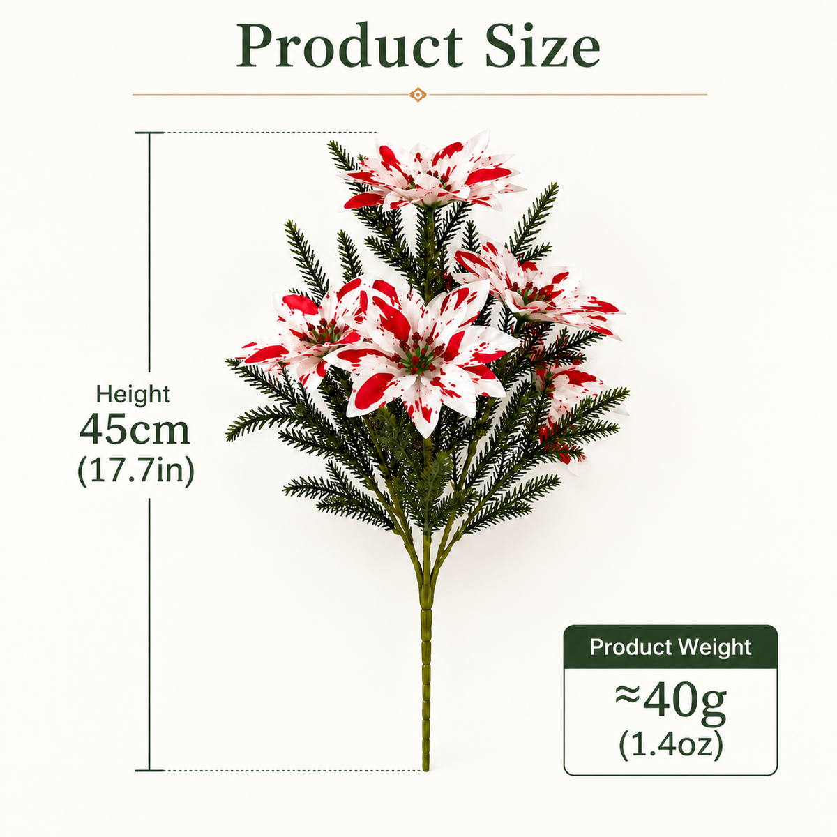 Artificial Poinsettia Christmas Flower Arrangement with Pine Berry Accents