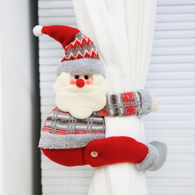 Christmas Fabric Curtain Tiebacks with Santa Snowman Holiday Decor