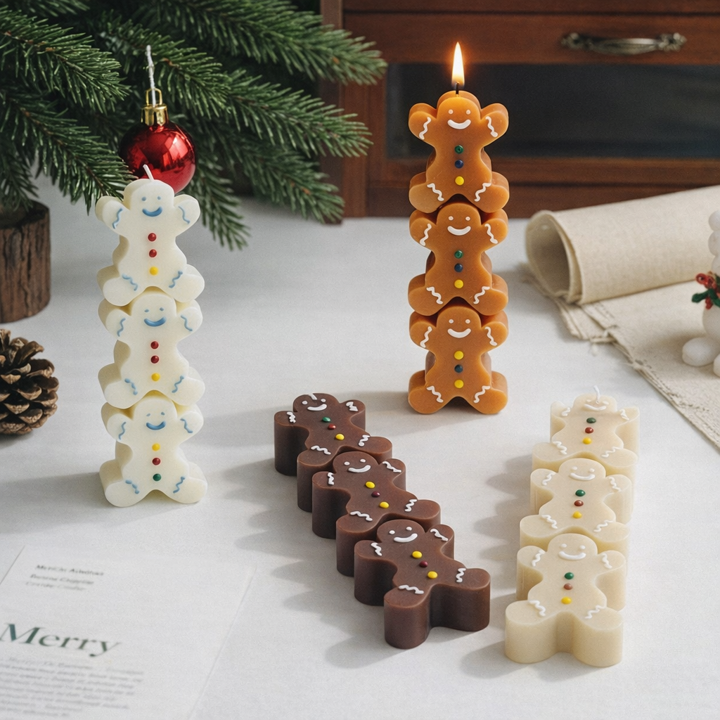 Christmas Gingerbread Man Shaped Scented Candle Holiday Decor