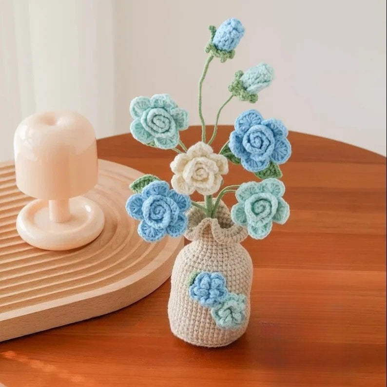 Crochet Tulip Flower in Vase Handmade Home Desk Décor