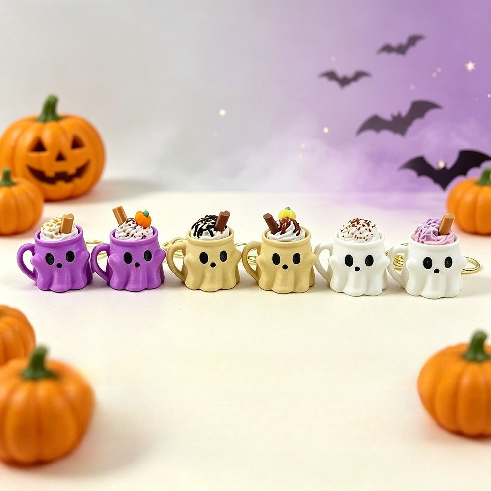 Halloween 3D Printed PLA Ghost Ice Cream Cup Keychain Fidget Charm