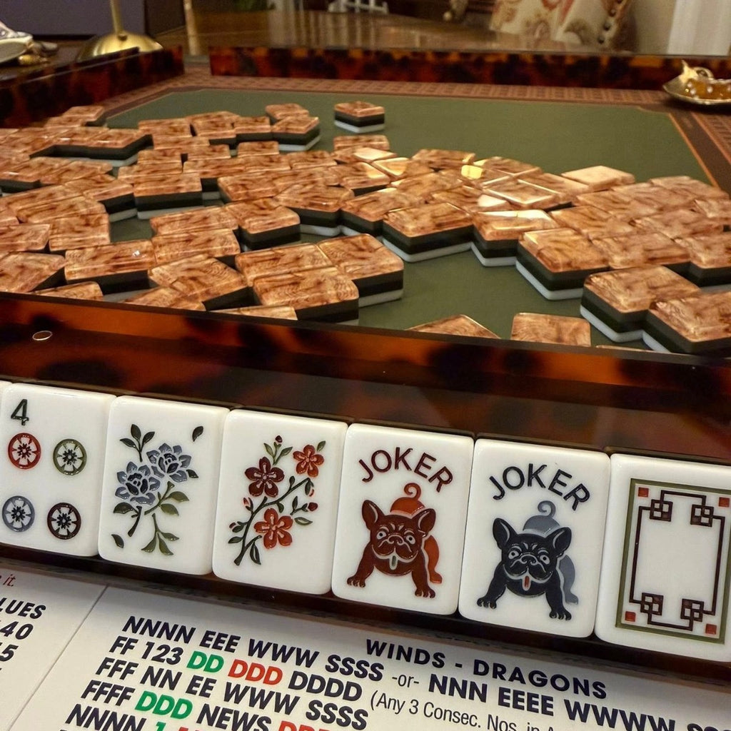 Wood Grain Acrylic Mahjong Set Classic Game Tiles