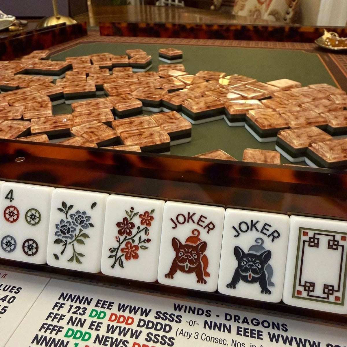 Wood Grain Acrylic Mahjong Set Classic Game Tiles
